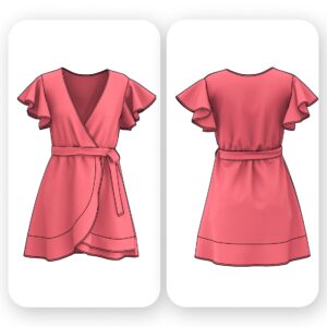 Wrap Mini Dress Sewing Pattern with Flutter Sleeves - Lina