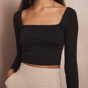 Square Neck Crop Top Sewing Pattern with Long Sleeves
