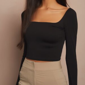 Square Neck Crop Top Sewing Pattern with Long Sleeves