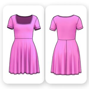 Square Neck Fit and Flare Dress Sewing Pattern - Hunt