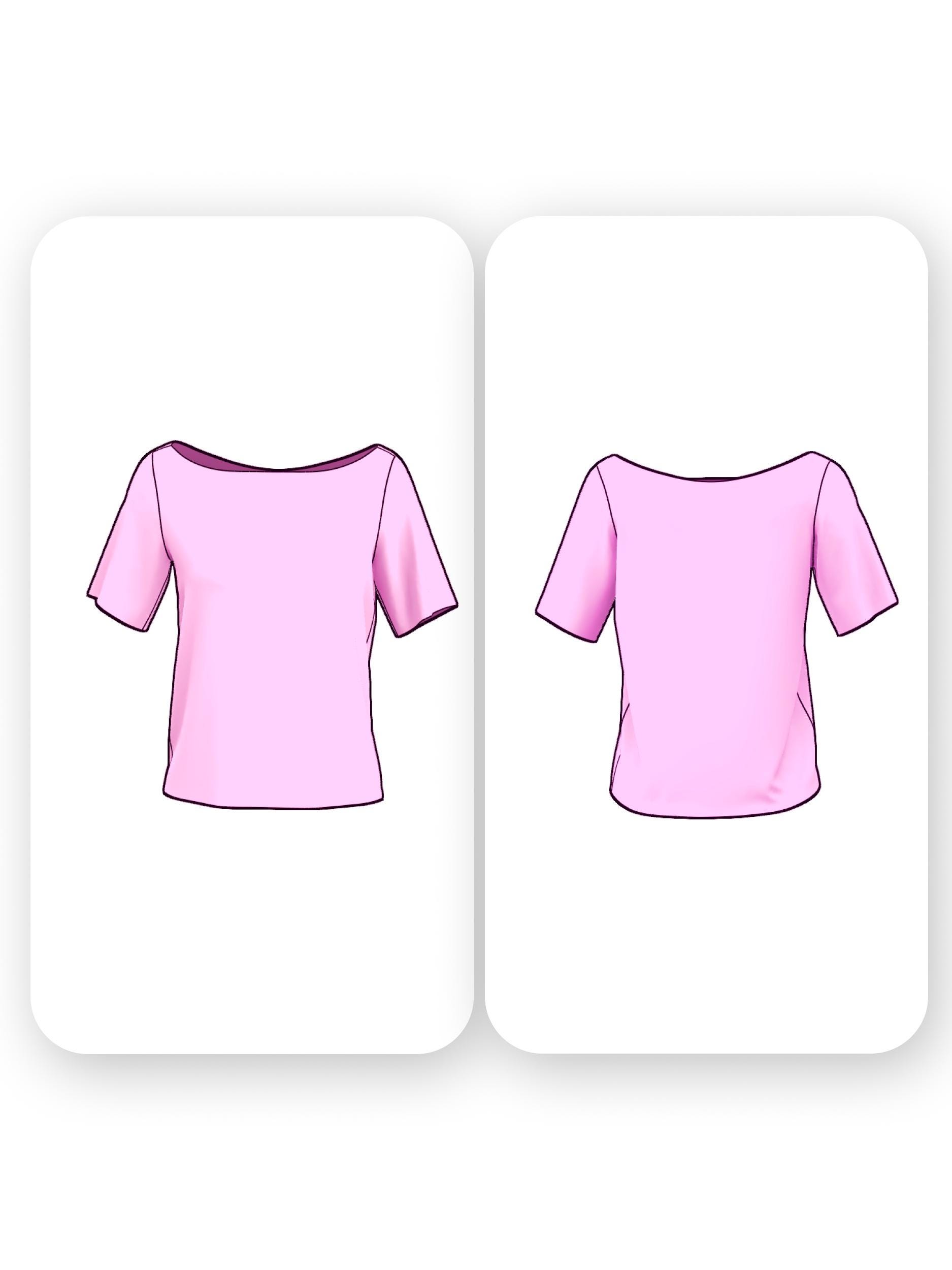 Boat Neck Basic T-Shirt Sewing Pattern Short Sleeve- Kat - Image 3
