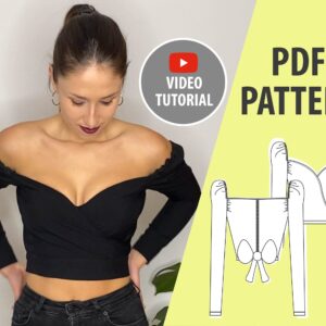 Off Shoulder Crop Top Sewing Pattern with Long Sleeves - Lian