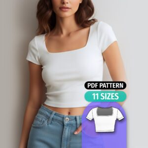 Square Neck Crop Top Sewing Pattern with Short Sleeves