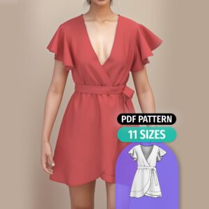 Wrap Mini Dress Sewing Pattern with Flutter Sleeves - Lina