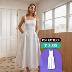 A Line Midi Dress Sewing Pattern Square Neck - Ridoc
