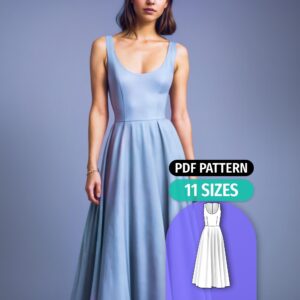 A-Line Maxi Dress Sewing Pattern with Round Neck - Adeline