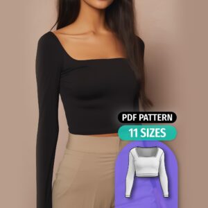 Square Neck Crop Top Sewing Pattern with Long Sleeves
