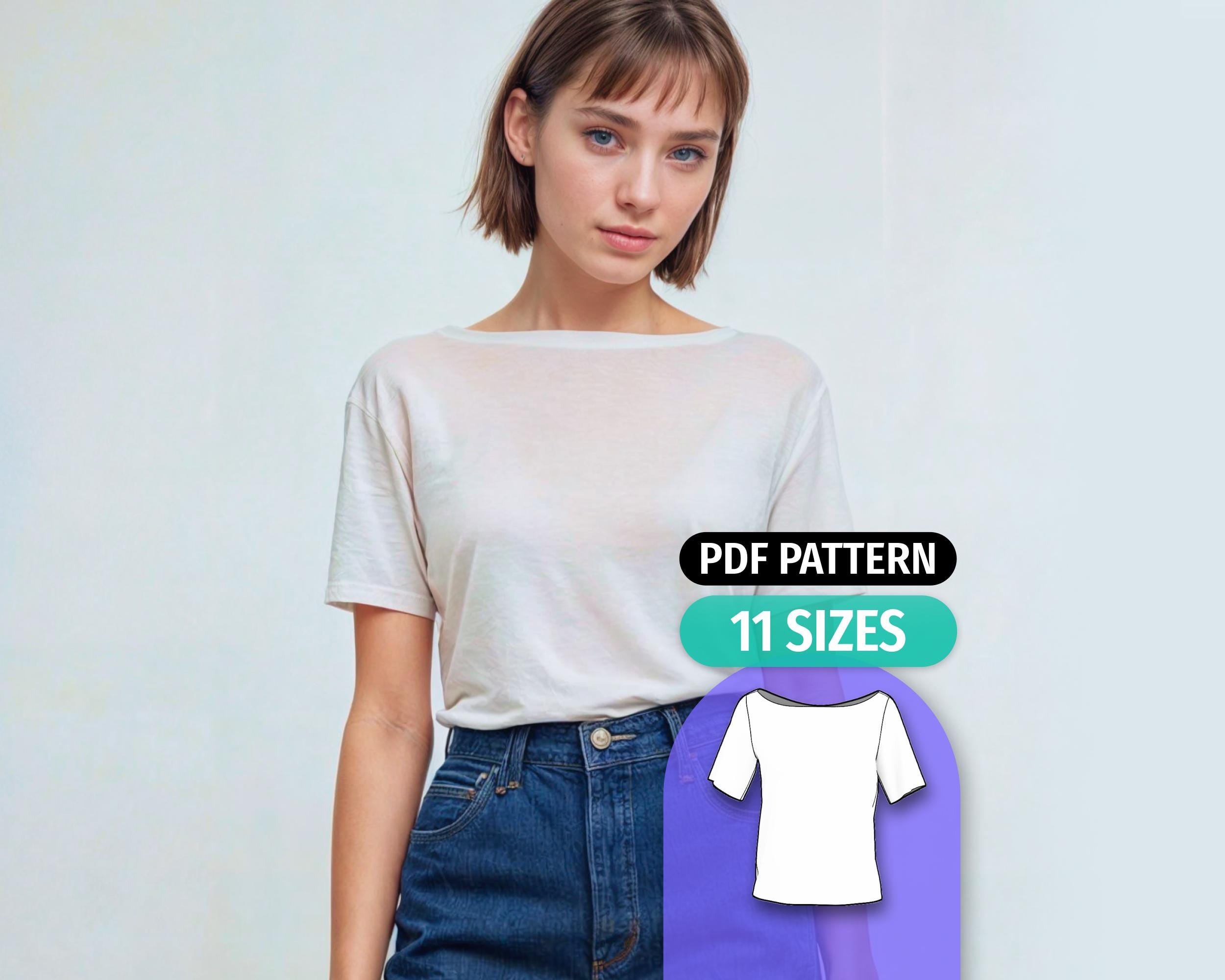 Boat Neck Basic T-Shirt Sewing Pattern Short Sleeve- Kat