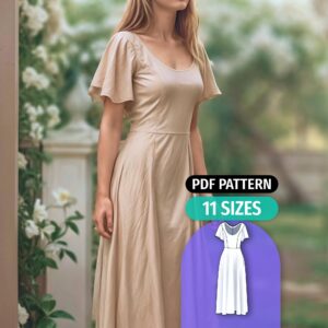 A Line Maxi Flutter Sleeve Dress Sewing Pattern - Julian