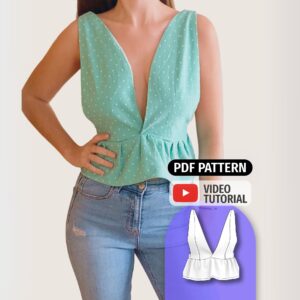 Peplum Deep V Neck Top Sewing Pattern - Moon